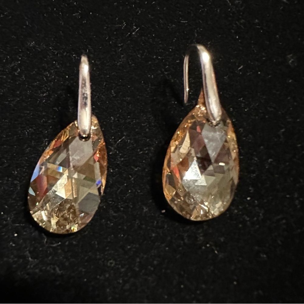 Swarovski Citrine Crystal Drop Dangle‎ Earrings Sterling Silver